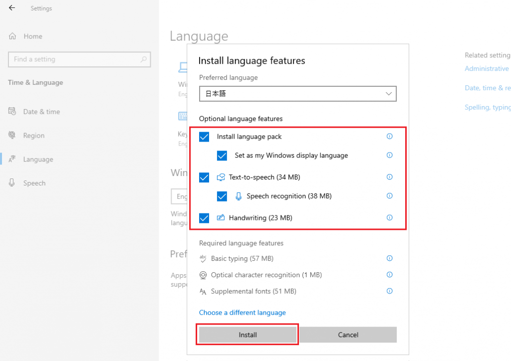 Windows Settings - Language -Choose a language to install