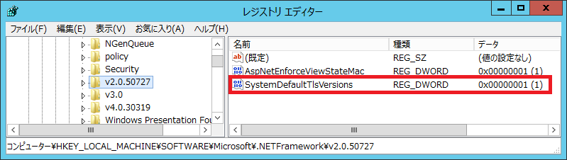 HKLM\SOFTWARE\Microsoft.NETFramework\v2.0.50727\SystemDefaultTlsVersions